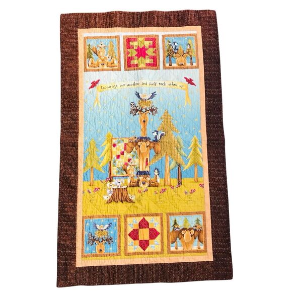 Handmade Quilted Table Runner "Encourage One Another" Browns Tans Greens 47x28" - Picture 4 of 12